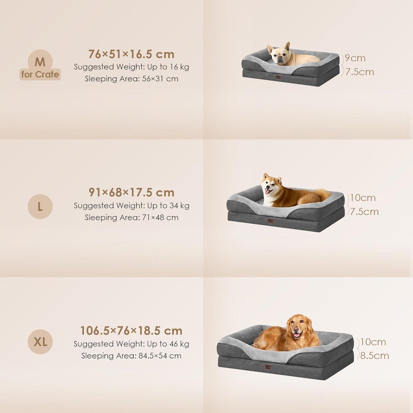 Orthopädisches Hundebett Grosse Hunde, 106.5X76X18.5Cm, Memory Foam Waschbar Und Wasserdicht Hundekorb Mit 4 Rändern, Hundesofa Hundecouch Rutschfest, Grau