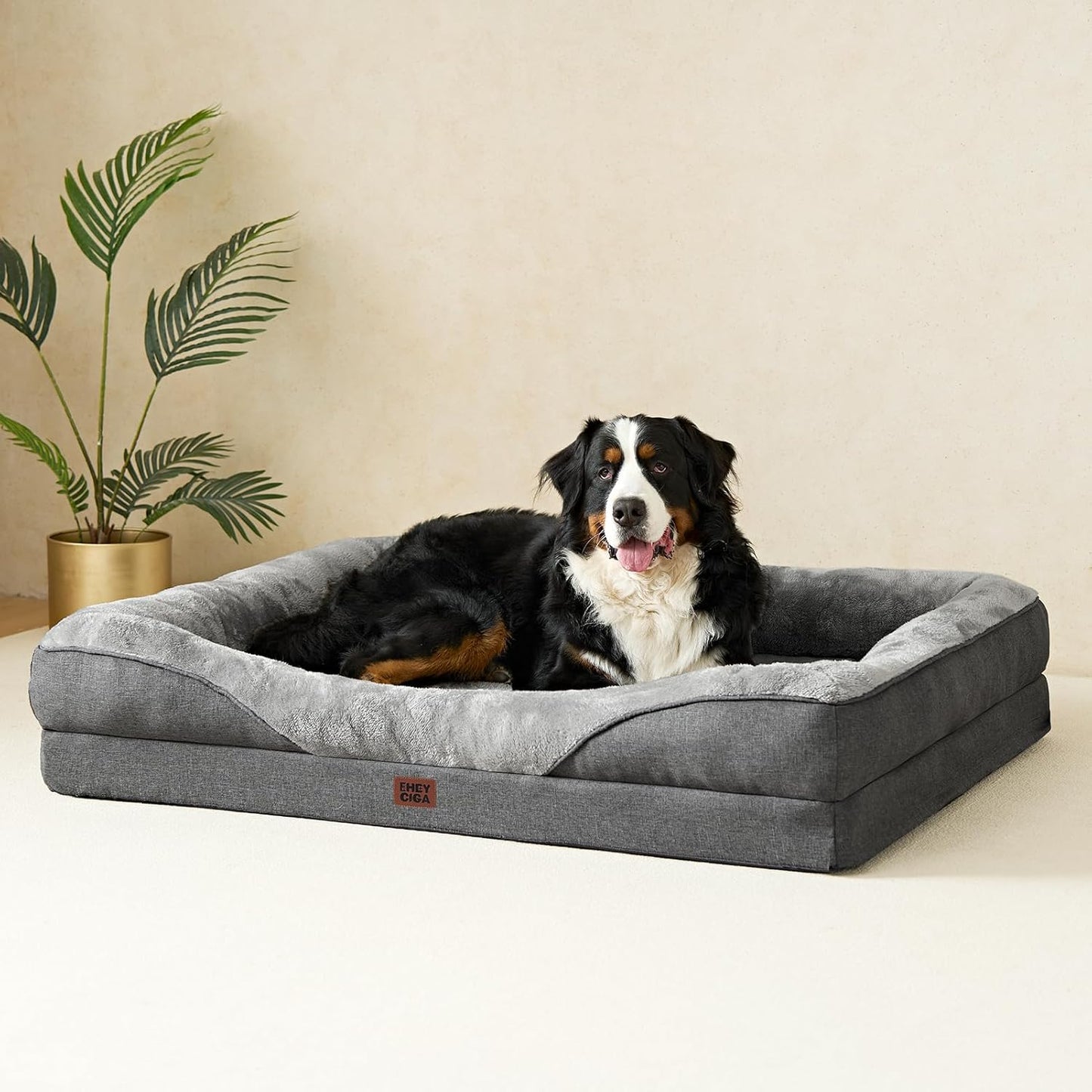 Orthopädisches Hundebett Grosse Hunde, 106.5X76X18.5Cm, Memory Foam Waschbar Und Wasserdicht Hundekorb Mit 4 Rändern, Hundesofa Hundecouch Rutschfest, Grau