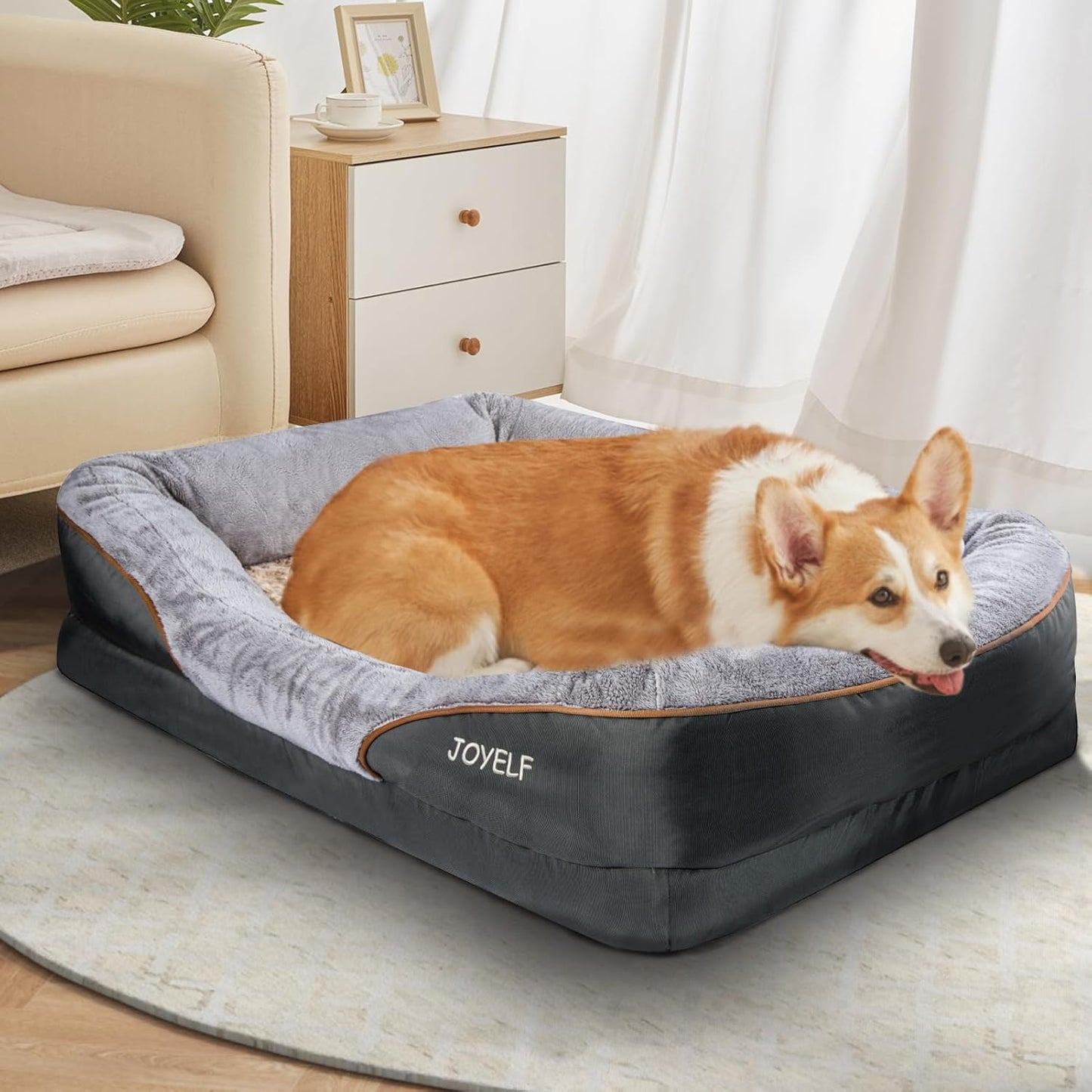 JOYELF Xlarge Gedächtnisschaum Hundebett Orthopädisches Hundebett & Sofa Mit Abnehmbarem Waschbarem Bezug Und Quietschspielzeug Als Geschenk