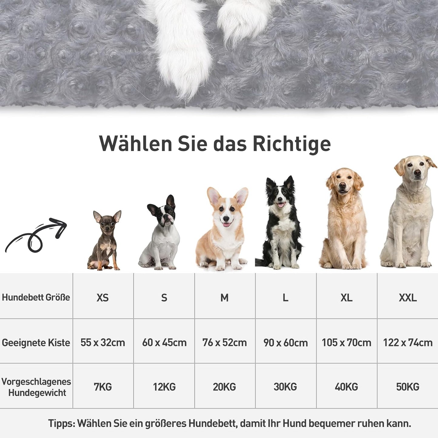 KSIIA Hundebett Grosse Hunde, Waschbar Hundekissen Flauschig, Hundematte Für Große, Mittelgroße Hunde, Rutschfeste Unterseite, Atmungsaktiv, Haustierbett Hundematratze Dunkelgrau 90X60Cm