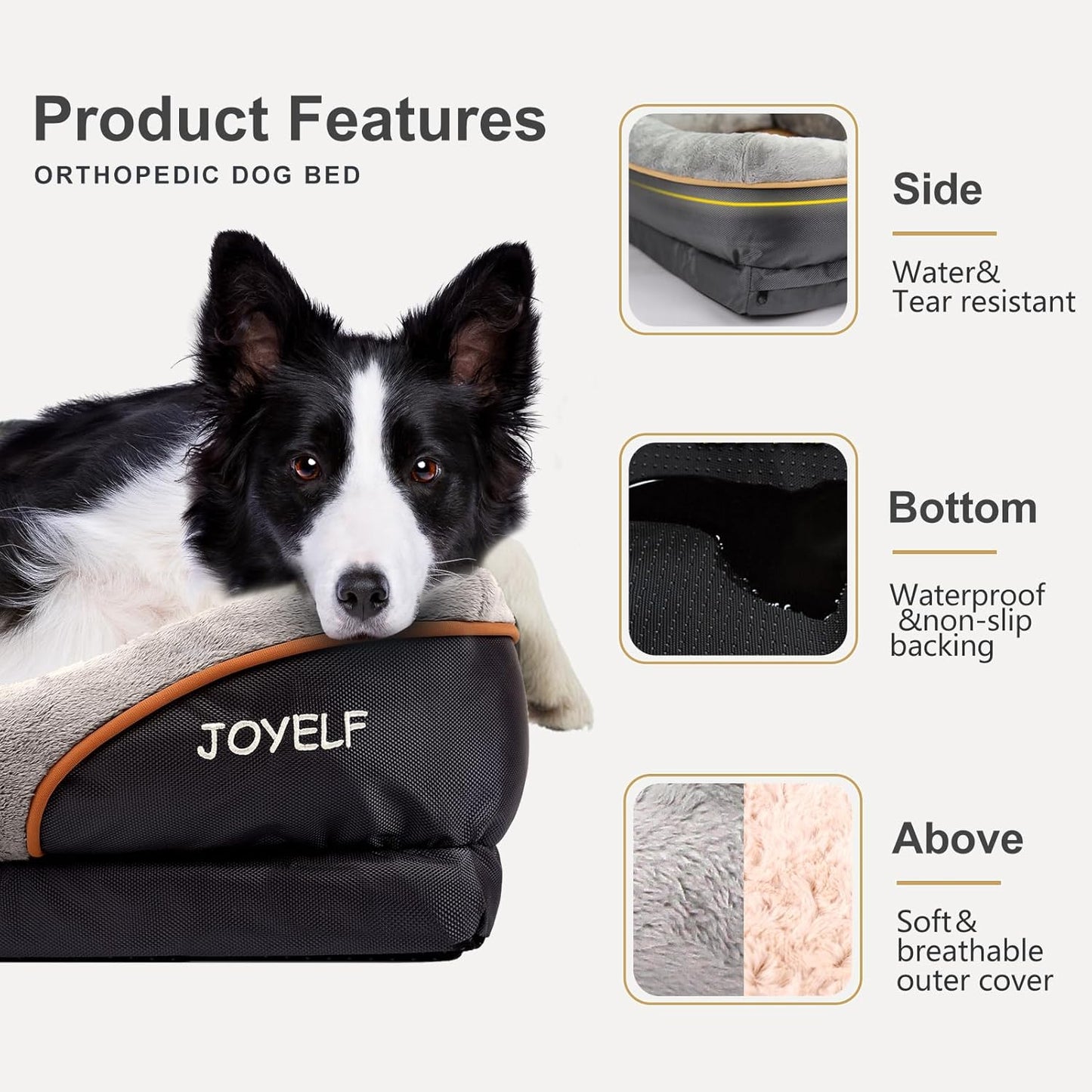 JOYELF Xlarge Gedächtnisschaum Hundebett Orthopädisches Hundebett & Sofa Mit Abnehmbarem Waschbarem Bezug Und Quietschspielzeug Als Geschenk