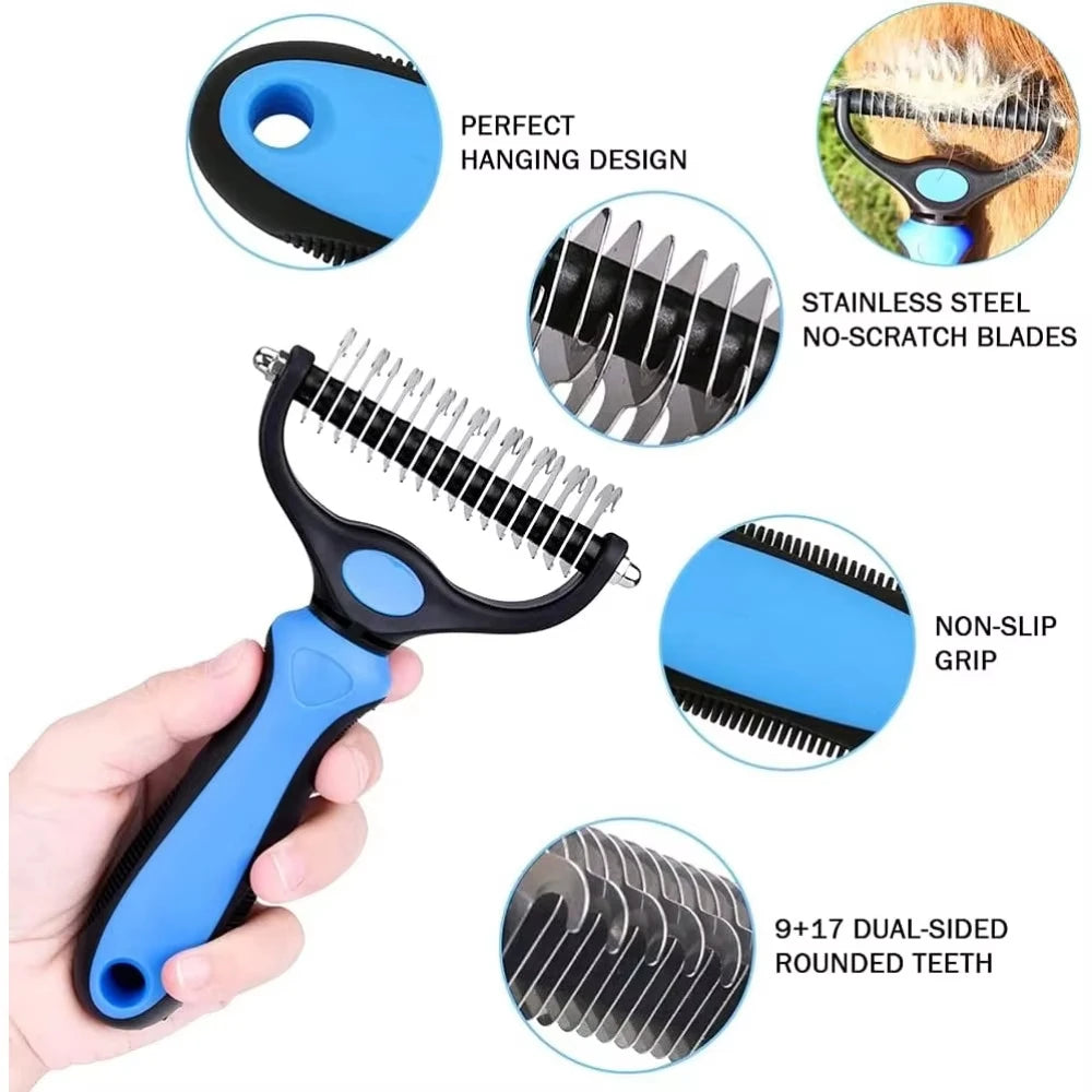 Pet Grooming Brush Comb,Dual-Sided Professional Deshedding Brush for Cats and Dogs ,Pet Brush for Removing Tangles and Knots