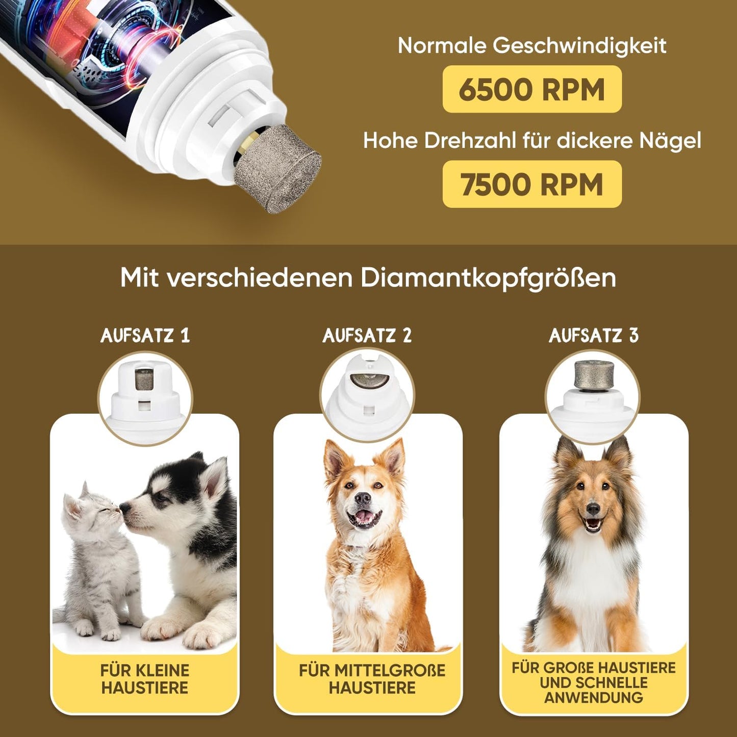 Animigo Krallenschleifer, Krallenschere Für Hunde & Katzen - Verschiedene Diamantkopf Größen - Sehr Leise - Motor Mit 2 Geschwindigkeiten & USB Anschluss - Für Haustiere Aller Krallengrößen