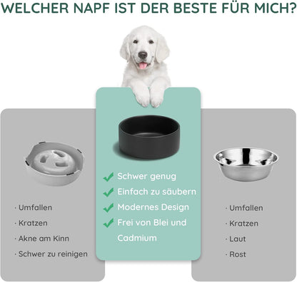 SPUNKYJUNKY Hundenapf Keramik Doppel Hund Futternapf Mit Bambus Ständer Für Katzen Und Hunde (400Ml, Schwarz)