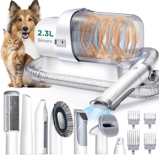 Gimars Hundeschermaschine Mit Staubsauger, 2,3L Hundestaubsauger Mit 12000 Pa Saugkraft, Leises Schermaschine Katze Hund Haarschneidemaschine Mit 7 Pflegewerkzeugen, Tierhaarentferner Mit Hundebürste