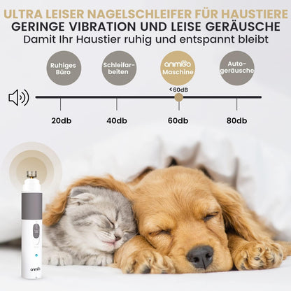 Animigo Krallenschleifer, Krallenschere Für Hunde & Katzen - Verschiedene Diamantkopf Größen - Sehr Leise - Motor Mit 2 Geschwindigkeiten & USB Anschluss - Für Haustiere Aller Krallengrößen