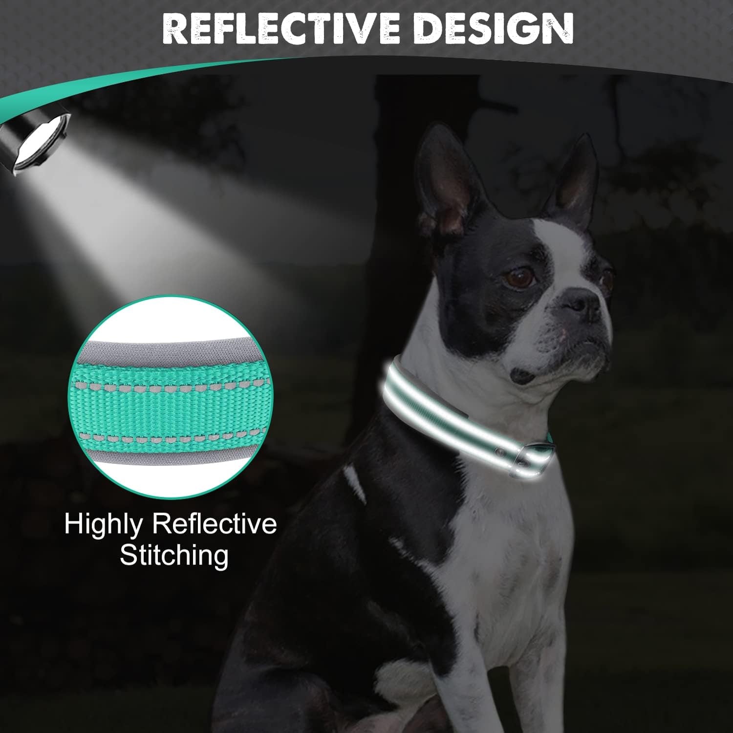 Joytale Halsband Hund, Weich Hundehalsband Gepolstert Neopren Hunde Halsband Für Mittelgroße Hunde, Nylon Reflektierend Breit Halsbänder, Türkis