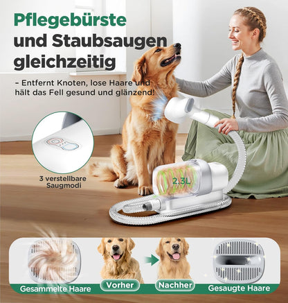 Gimars Hundeschermaschine Mit Staubsauger, 2,3L Hundestaubsauger Mit 12000 Pa Saugkraft, Leises Schermaschine Katze Hund Haarschneidemaschine Mit 7 Pflegewerkzeugen, Tierhaarentferner Mit Hundebürste