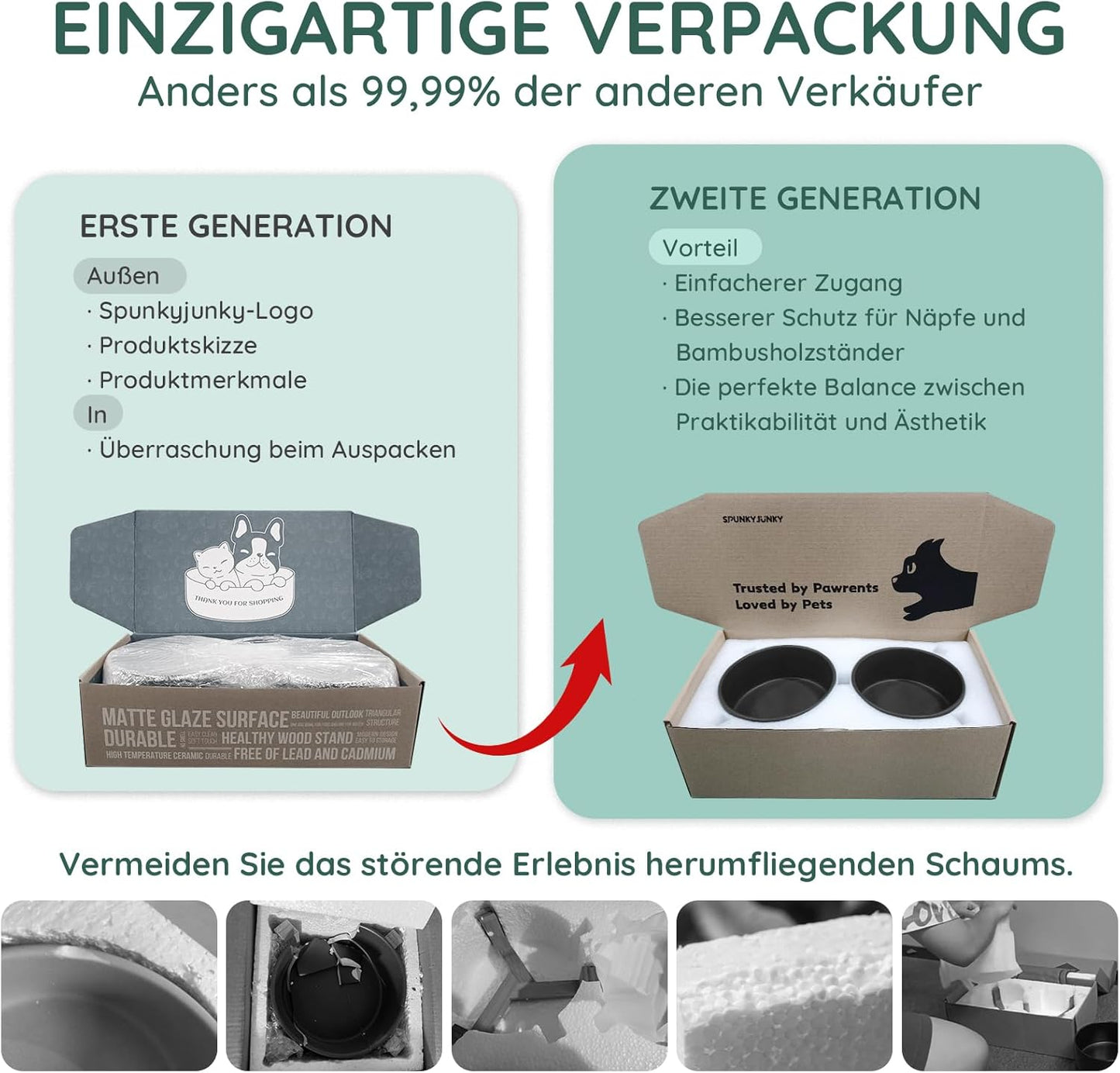 SPUNKYJUNKY Hundenapf Keramik Doppel Hund Futternapf Mit Bambus Ständer Für Katzen Und Hunde (400Ml, Schwarz)