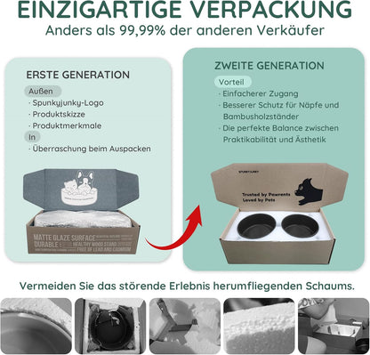 SPUNKYJUNKY Hundenapf Keramik Doppel Hund Futternapf Mit Bambus Ständer Für Katzen Und Hunde (400Ml, Schwarz)