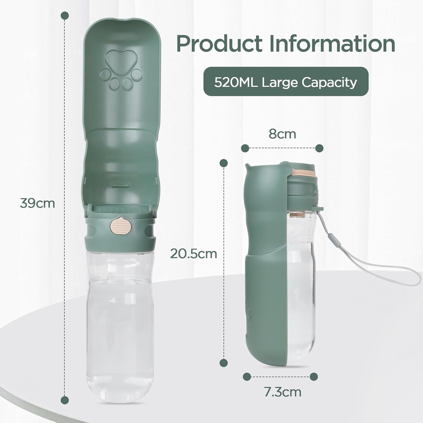 520ML Hunde Trinkflasche, 180° Faltbare Hund Katze Haustiere Auslaufsicher Wasserflasche, Tragbare Hundewasserflasche Für Kleine Pet Zum Wandern Reisen