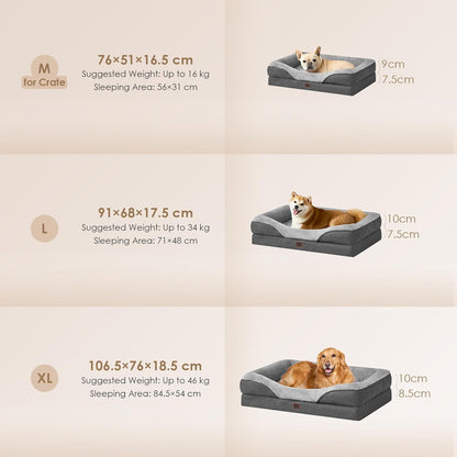 Orthopädisches Hundebett Grosse Hunde, 106.5X76X18.5Cm, Memory Foam Waschbar Und Wasserdicht Hundekorb Mit 4 Rändern, Hundesofa Hundecouch Rutschfest, Grau