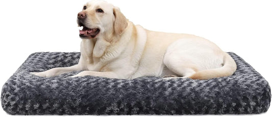 KSIIA Hundebett Grosse Hunde, Waschbar Hundekissen Flauschig, Hundematte Für Große, Mittelgroße Hunde, Rutschfeste Unterseite, Atmungsaktiv, Haustierbett Hundematratze Dunkelgrau 90X60Cm