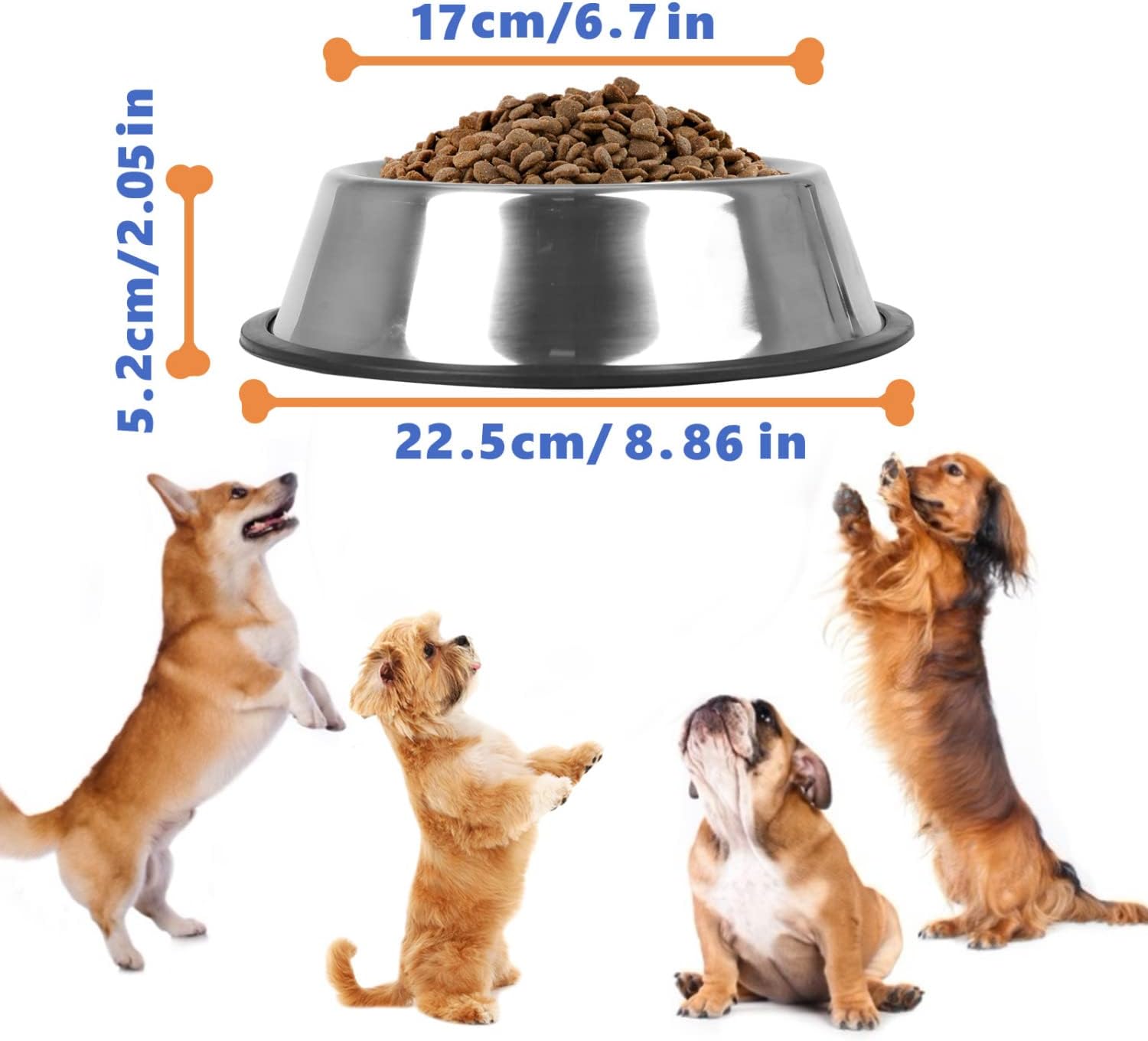 Nobleza - 2 Stück Edelstahl Hundenapf, Futternapf Hund, Wassernapf Für Mittelgroße/Große Hunde, Rutschfeste Stapelbare Haustiergerichte Haustiergerichte, Haustierfütterungsschüssel Für Hunde 22.5 Cm