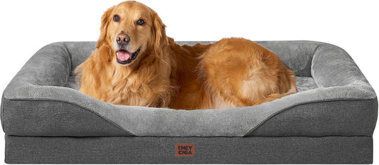 Orthopädisches Hundebett Grosse Hunde, 106.5X76X18.5Cm, Memory Foam Waschbar Und Wasserdicht Hundekorb Mit 4 Rändern, Hundesofa Hundecouch Rutschfest, Grau