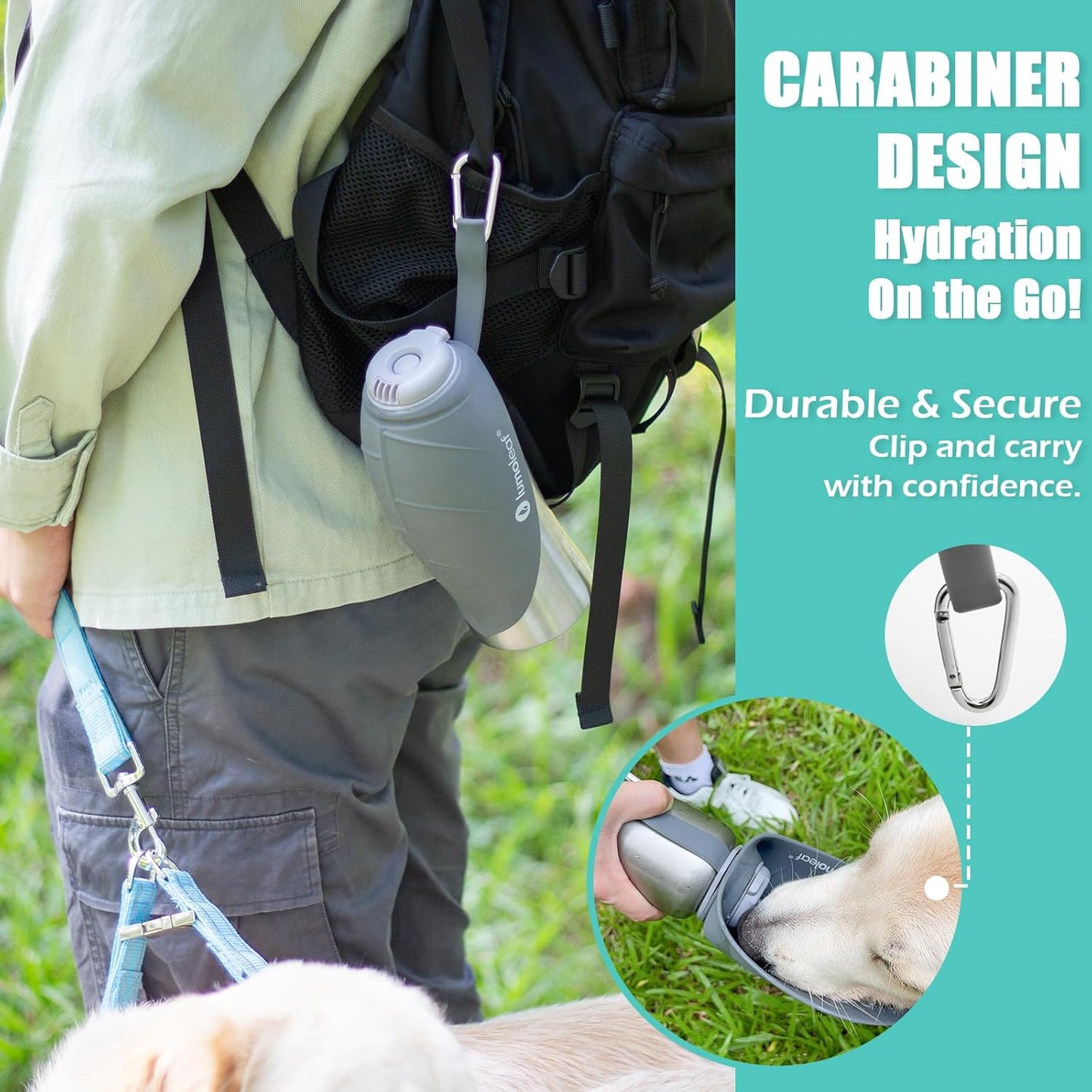 Lumoleaf Hundetrinkflasche Für Unterwegs, 800Ml Edelstahl Trinkflasche Hund, Tragbare Haustier Wasserflasche, Hunde Wasserspender Reise Zubehör Für Wandern Und Campen (Grau)