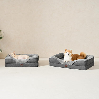 Orthopädisches Hundebett Grosse Hunde, 106.5X76X18.5Cm, Memory Foam Waschbar Und Wasserdicht Hundekorb Mit 4 Rändern, Hundesofa Hundecouch Rutschfest, Grau