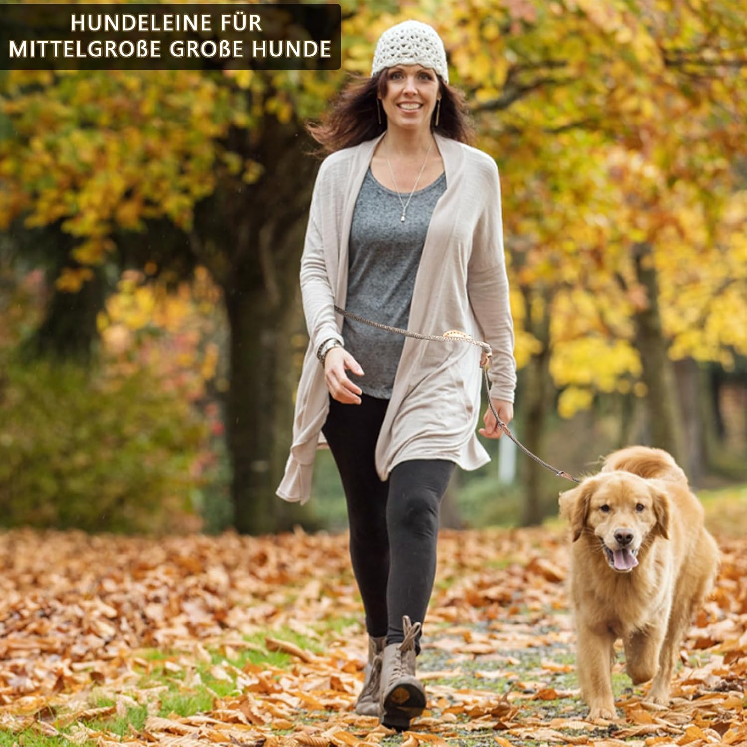 Hundeleine Für Mittelgroße & Große Hunde, Multifunktionsleine Führleine Für Hunde 2.1M Verstellbare Mit 2 Karabiner, Robuste Nylon Dog Leash, Schleppleine Doppelleine Für 2Hunde (Beige, 1Cm X 2.1M)