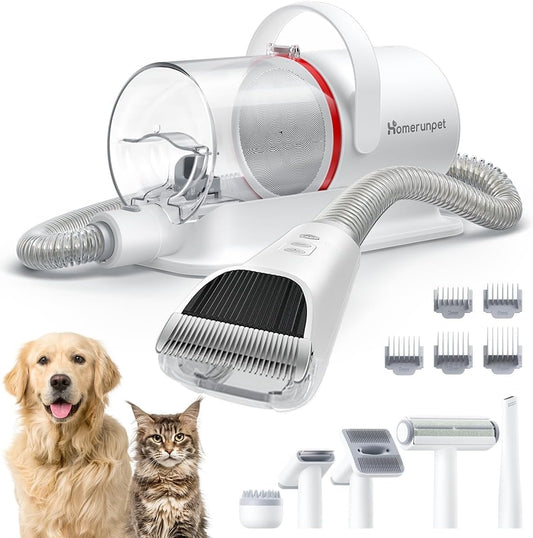 Homerunpet Hundeschermaschine Mit Staubsauger, Ultraleise & Super Saugkraft Haustierpflegeset, Profi Hundehaarschermaschine Mit 6 Pflegewerkzeugen, Tierhaarentferner Für Hunde Katzen, 1,85L
