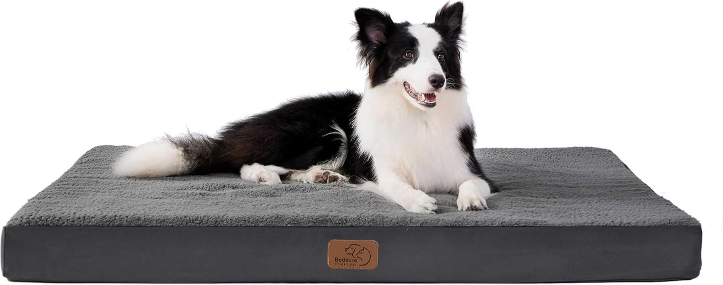 BEDSURE Orthopädisches Hundebett Grosse Hunde - 112X81X7.6Cm Hundekissen Flauschig Hundematte Waschbar Hundematratze in Dunkelgrau Für Große Hunde