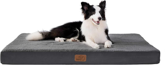BEDSURE Orthopädisches Hundebett Grosse Hunde - 112X81X7.6Cm Hundekissen Flauschig Hundematte Waschbar Hundematratze in Dunkelgrau Für Große Hunde