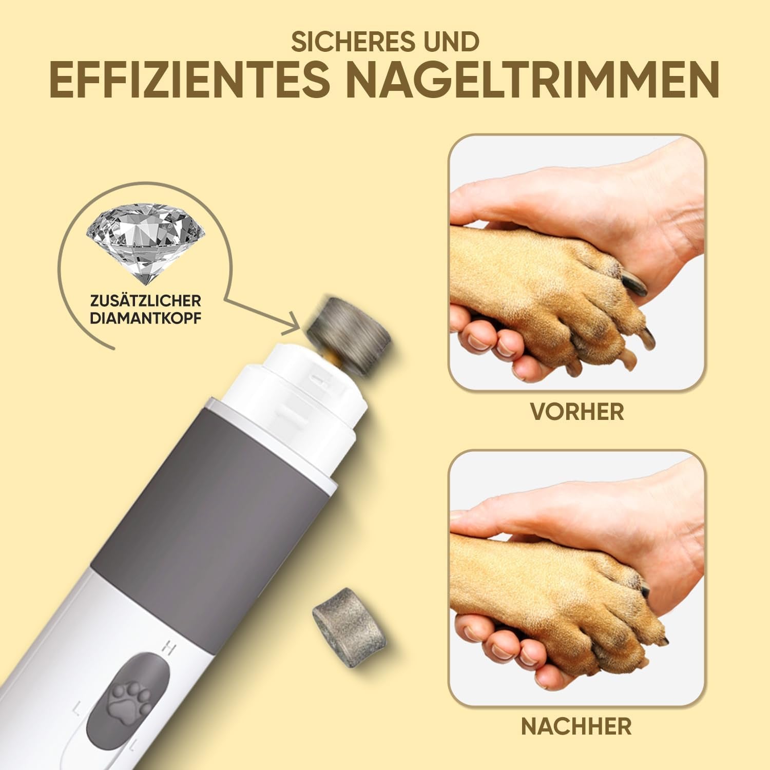 Animigo Krallenschleifer, Krallenschere Für Hunde & Katzen - Verschiedene Diamantkopf Größen - Sehr Leise - Motor Mit 2 Geschwindigkeiten & USB Anschluss - Für Haustiere Aller Krallengrößen
