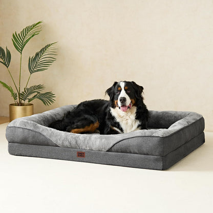 Orthopädisches Hundebett Grosse Hunde, 106.5X76X18.5Cm, Memory Foam Waschbar Und Wasserdicht Hundekorb Mit 4 Rändern, Hundesofa Hundecouch Rutschfest, Grau