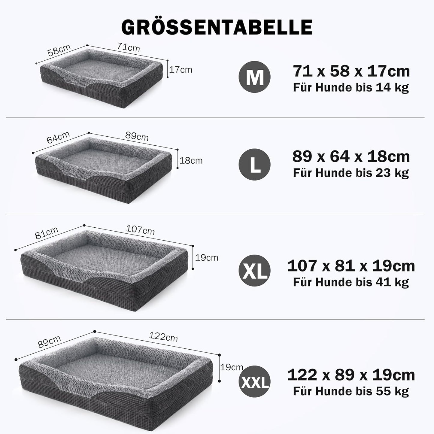FURTIME Orthopädisches Hundebett Mittelgroße Hunde, Memory Foam Hundekorb Grosse Hunde, Abnehmbar Und Waschbar, Rutschfeste Hundekörbchen, Hohem Rand Hundesofa, 89 X 64 X 18Cm