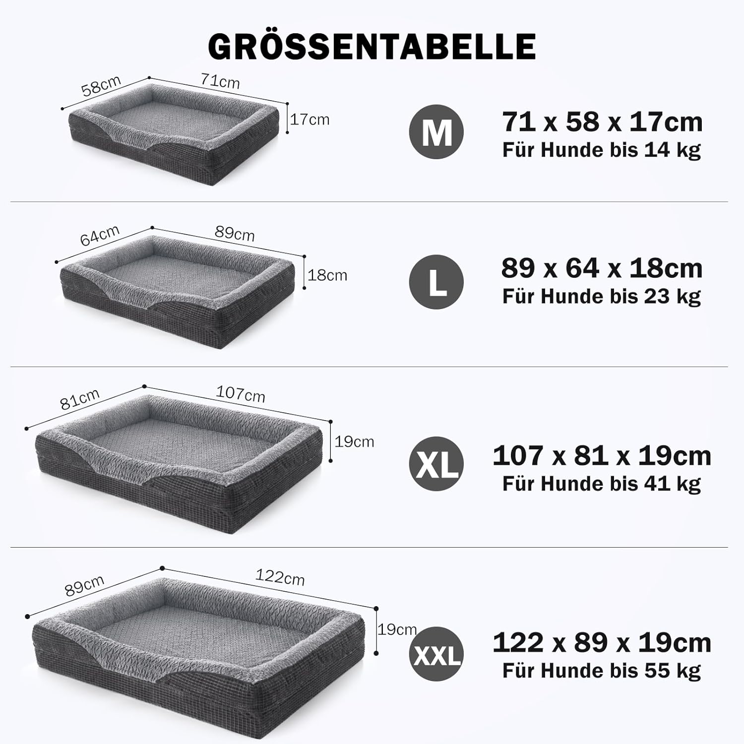 FURTIME Orthopädisches Hundebett Mittelgroße Hunde, Memory Foam Hundekorb Grosse Hunde, Abnehmbar Und Waschbar, Rutschfeste Hundekörbchen, Hohem Rand Hundesofa, 89 X 64 X 18Cm