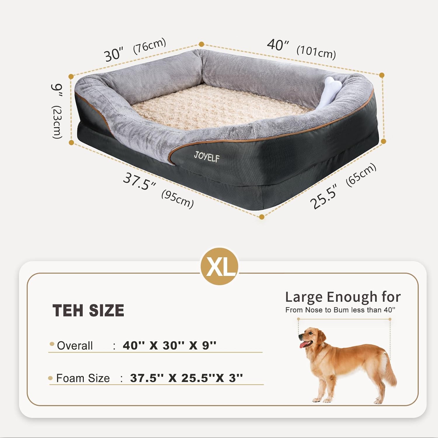 JOYELF Xlarge Gedächtnisschaum Hundebett Orthopädisches Hundebett & Sofa Mit Abnehmbarem Waschbarem Bezug Und Quietschspielzeug Als Geschenk