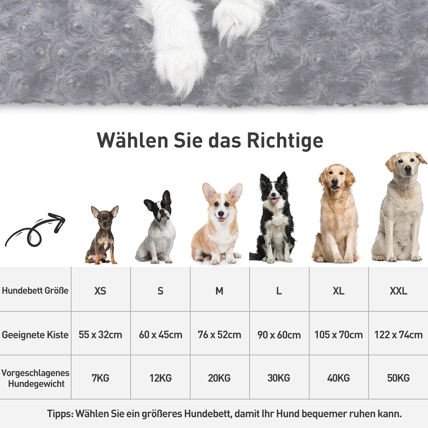 KSIIA Hundebett Grosse Hunde, Waschbar Hundekissen Flauschig, Hundematte Für Große, Mittelgroße Hunde, Rutschfeste Unterseite, Atmungsaktiv, Haustierbett Hundematratze Dunkelgrau 90X60Cm
