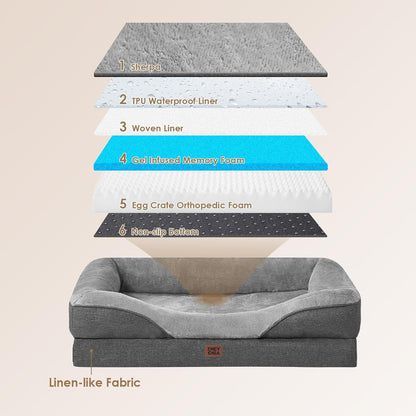 Orthopädisches Hundebett Grosse Hunde, 106.5X76X18.5Cm, Memory Foam Waschbar Und Wasserdicht Hundekorb Mit 4 Rändern, Hundesofa Hundecouch Rutschfest, Grau