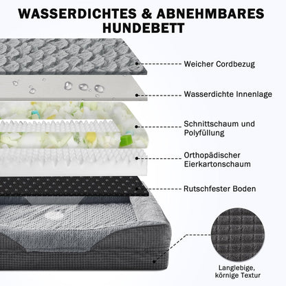 FURTIME Orthopädisches Hundebett Mittelgroße Hunde, Memory Foam Hundekorb Grosse Hunde, Abnehmbar Und Waschbar, Rutschfeste Hundekörbchen, Hohem Rand Hundesofa, 89 X 64 X 18Cm