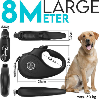 HUND IST KÖNIG Rollleine Hundeleine 8M Für Kleine & Große Hunde | Hochwertige Hundeleine Ausziehbar Mit Bequemen Griff | Robuste Ausziehleine | Bis 50Kg