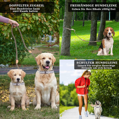 Hundeleine Für Mittelgroße & Große Hunde, Multifunktionsleine Führleine Für Hunde 2.1M Verstellbare Mit 2 Karabiner, Robuste Nylon Dog Leash, Schleppleine Doppelleine Für 2Hunde (Beige, 1Cm X 2.1M)
