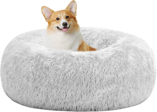 HMTOPE Orthopädisches Hundebett Rund Hundekissen Hundesofa Katzenbett Donut Kuscheliges Hundekorb Waschbar, 70 Cm Ø, Hellgrau
