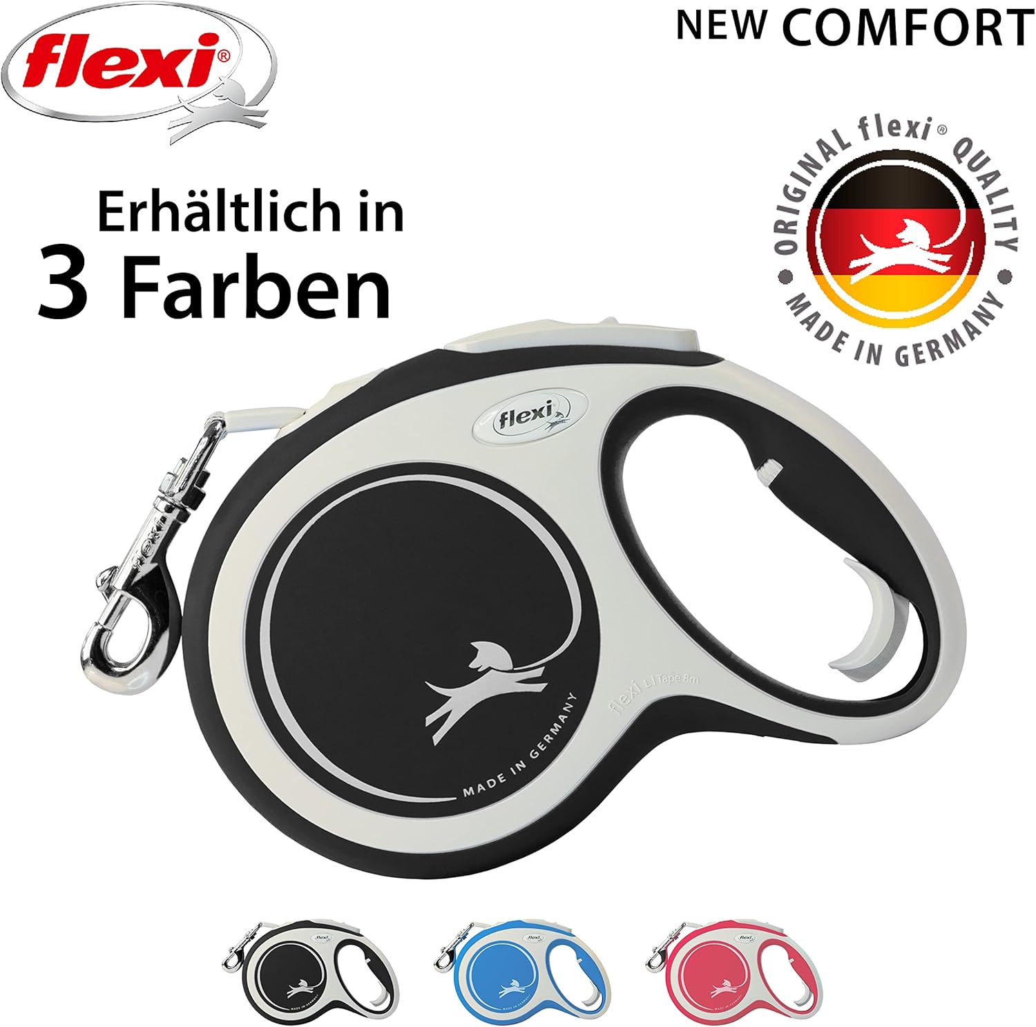 Flexi® Comfort L Gurt 8 M Schwarz, Roll-Leine Für Hunde Bis 50 Kg