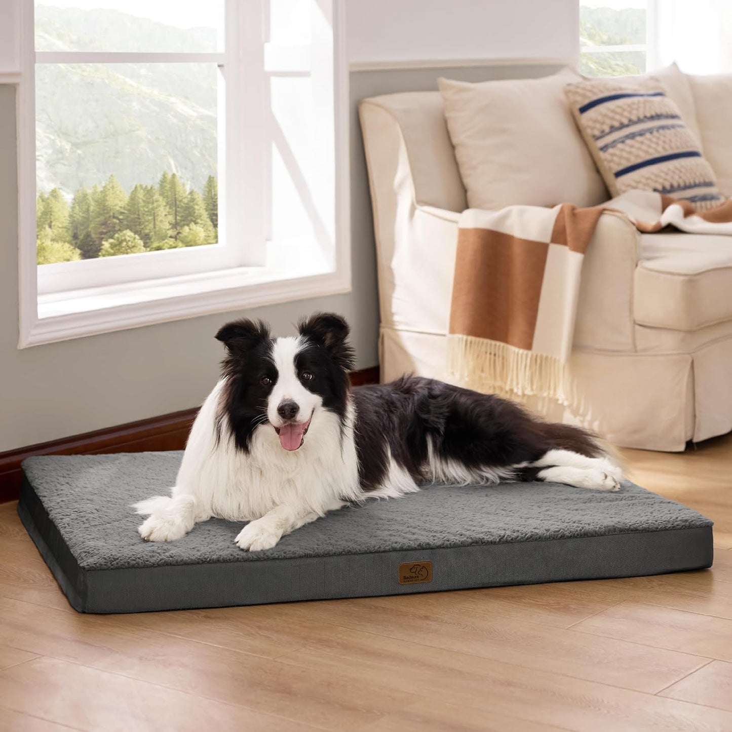BEDSURE Orthopädisches Hundebett Grosse Hunde - 112X81X7.6Cm Hundekissen Flauschig Hundematte Waschbar Hundematratze in Dunkelgrau Für Große Hunde