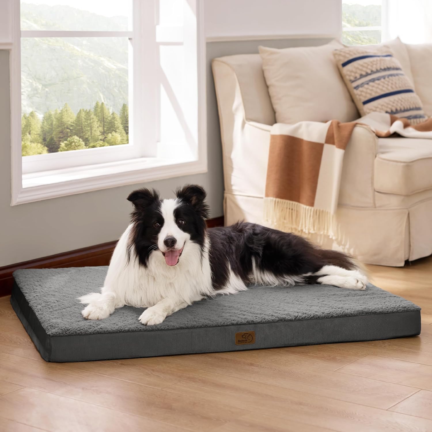 BEDSURE Orthopädisches Hundebett Grosse Hunde - 112X81X7.6Cm Hundekissen Flauschig Hundematte Waschbar Hundematratze in Dunkelgrau Für Große Hunde