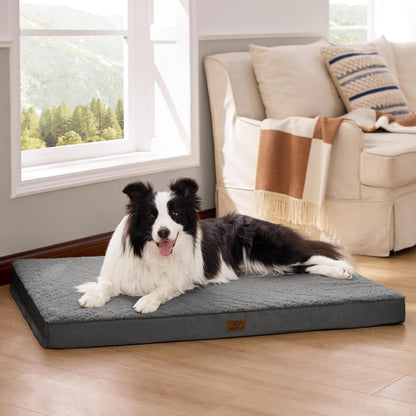BEDSURE Orthopädisches Hundebett Grosse Hunde - 112X81X7.6Cm Hundekissen Flauschig Hundematte Waschbar Hundematratze in Dunkelgrau Für Große Hunde