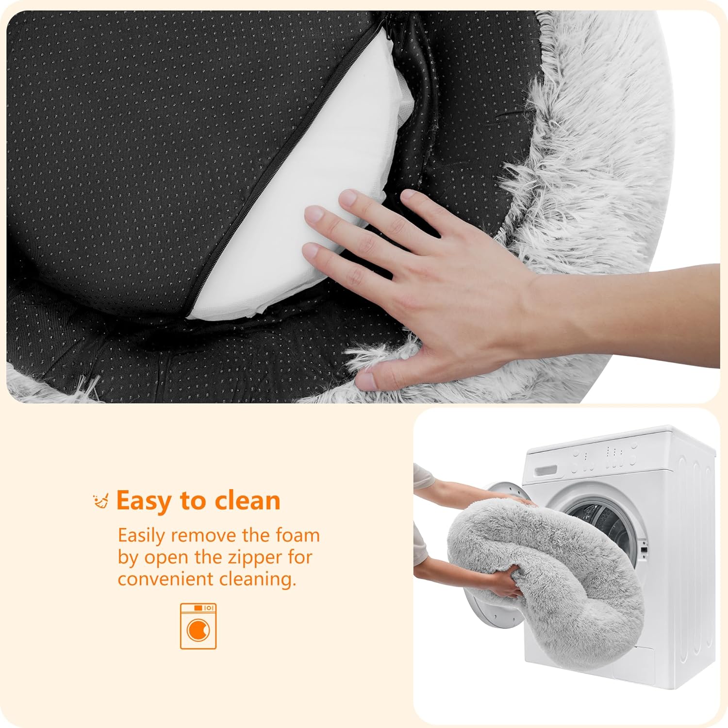 HMTOPE Orthopädisches Hundebett Rund Hundekissen Hundesofa Katzenbett Donut Kuscheliges Hundekorb Waschbar, 70 Cm Ø, Hellgrau