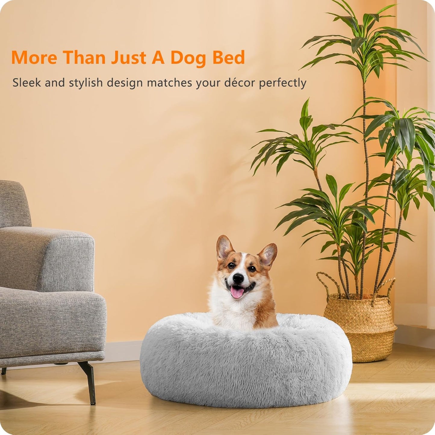 HMTOPE Orthopädisches Hundebett Rund Hundekissen Hundesofa Katzenbett Donut Kuscheliges Hundekorb Waschbar, 70 Cm Ø, Hellgrau
