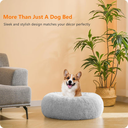 HMTOPE Orthopädisches Hundebett Rund Hundekissen Hundesofa Katzenbett Donut Kuscheliges Hundekorb Waschbar, 70 Cm Ø, Hellgrau