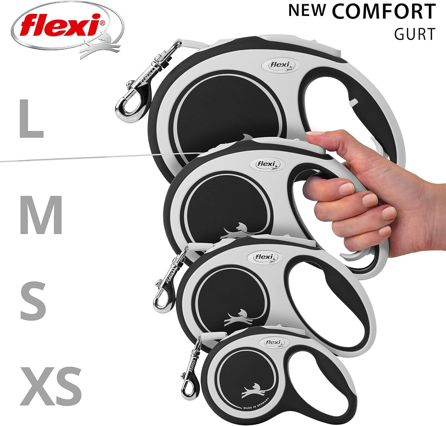Flexi® Comfort L Gurt 8 M Schwarz, Roll-Leine Für Hunde Bis 50 Kg