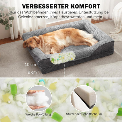 FURTIME Orthopädisches Hundebett Mittelgroße Hunde, Memory Foam Hundekorb Grosse Hunde, Abnehmbar Und Waschbar, Rutschfeste Hundekörbchen, Hohem Rand Hundesofa, 89 X 64 X 18Cm