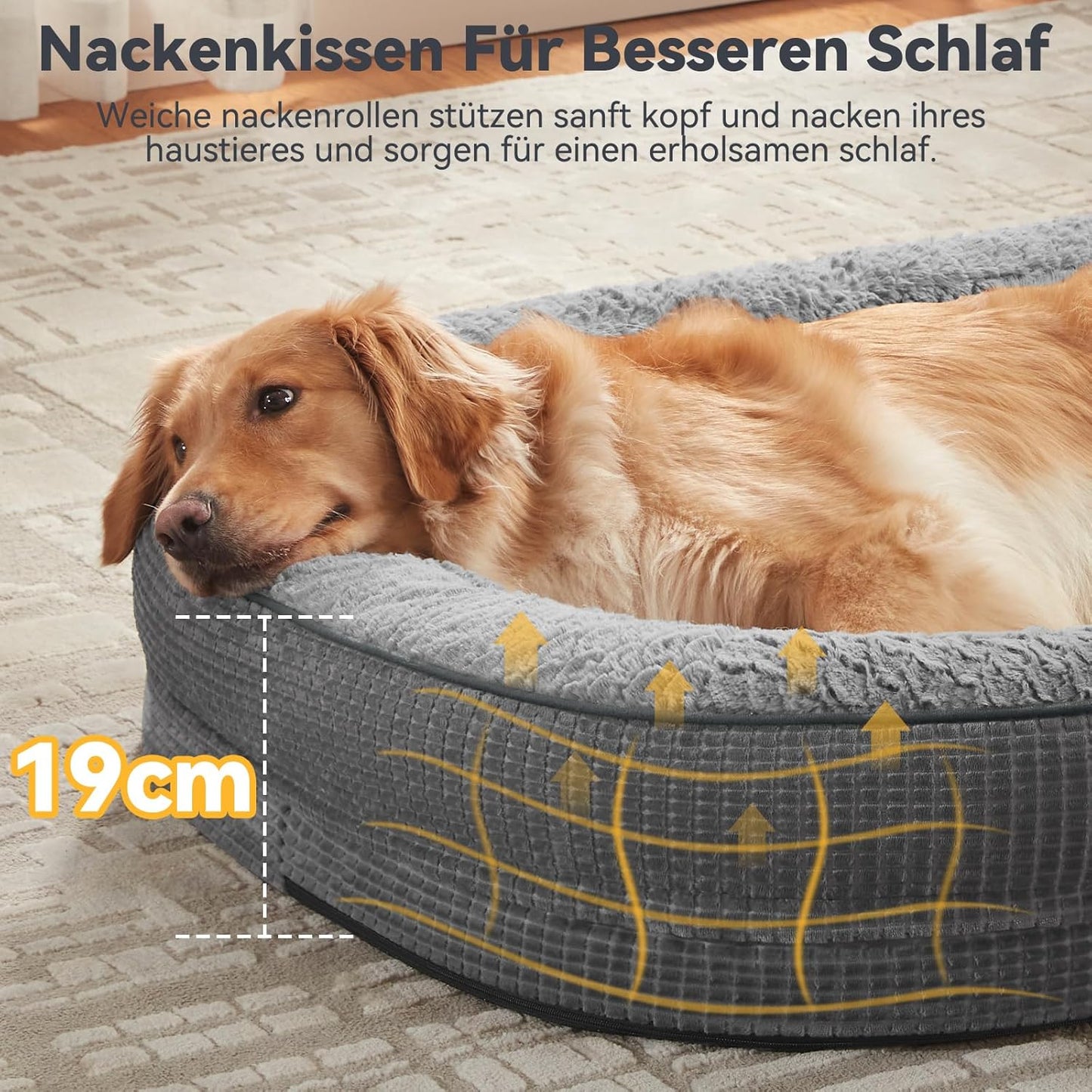 Orthopädisches Hundebett Mittelgroße Hunde, Vierseitiges Nackenrolle Kissen Hundebett Orthopädisch, Memory Foam Hundekorb Wasserdicht Rutschfest, Hundebetten Abnehmbar Und Waschbar