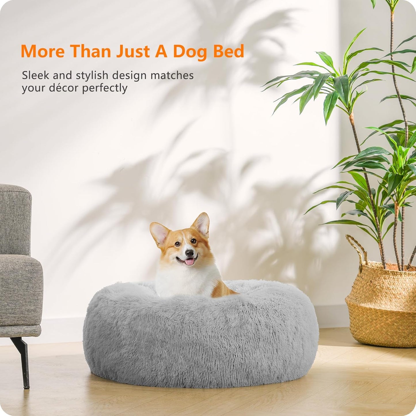 HMTOPE Orthopädisches Hundebett Rund Hundekissen Hundesofa Katzenbett Donut Kuscheliges Hundekorb Waschbar, 70 Cm Ø, Hellgrau