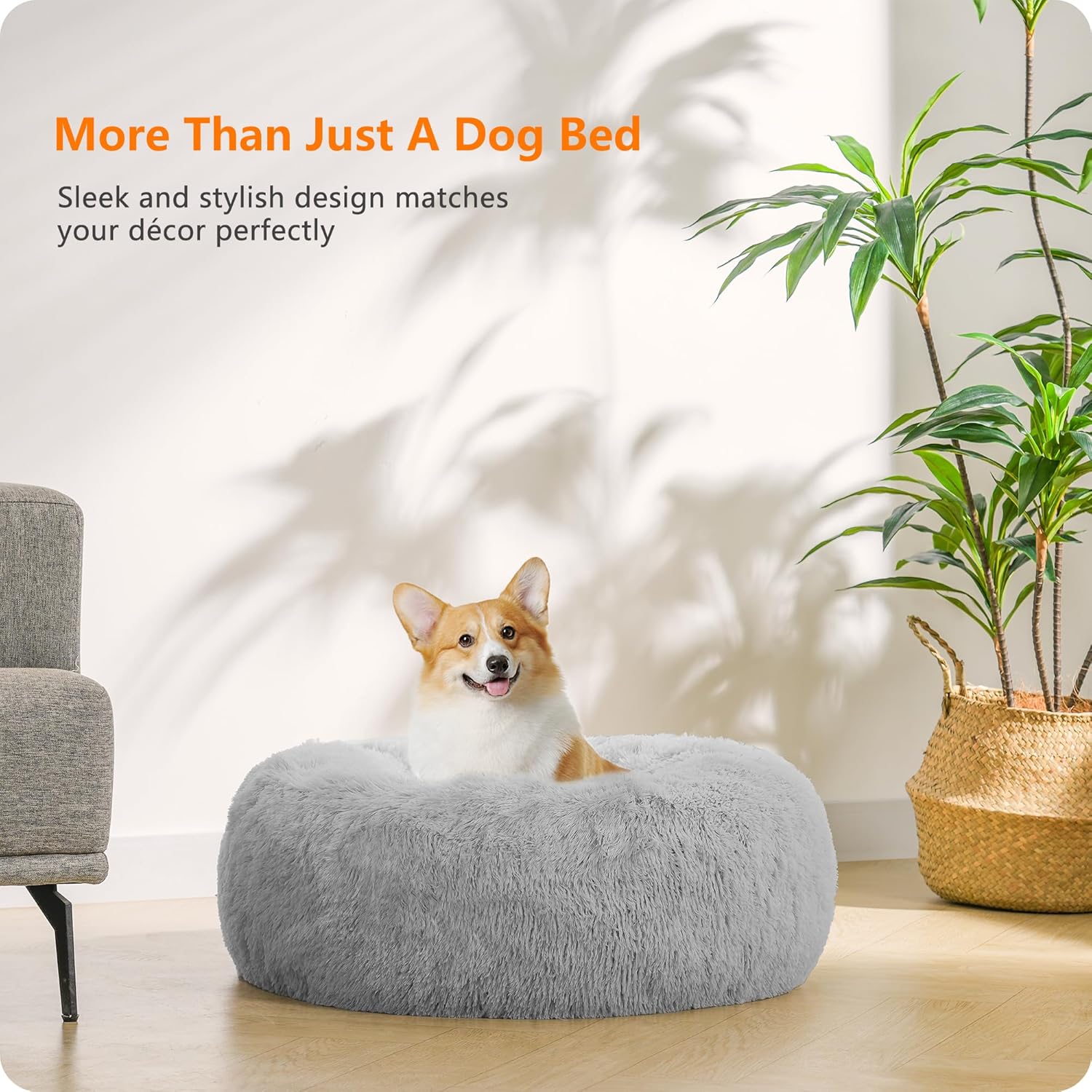 HMTOPE Orthopädisches Hundebett Rund Hundekissen Hundesofa Katzenbett Donut Kuscheliges Hundekorb Waschbar, 70 Cm Ø, Hellgrau