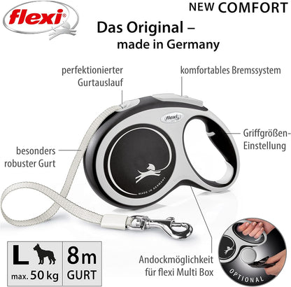 Flexi® Comfort L Gurt 8 M Schwarz, Roll-Leine Für Hunde Bis 50 Kg