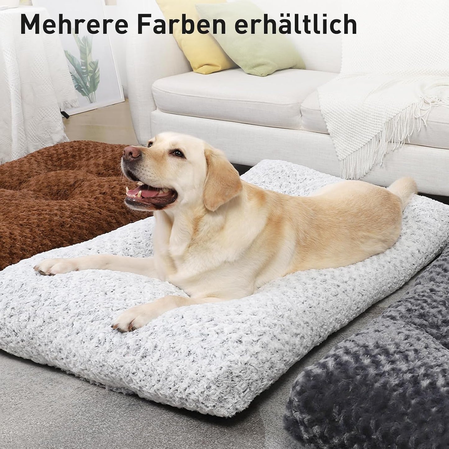 KSIIA Hundebett Grosse Hunde, Waschbar Hundekissen Flauschig, Hundematte Für Große, Mittelgroße Hunde, Rutschfeste Unterseite, Atmungsaktiv, Haustierbett Hundematratze Dunkelgrau 90X60Cm